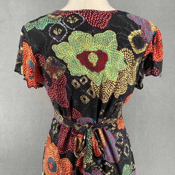 Endless Knot Art V Neck Fit Flare Abstract Floral Flutter Sleeve Dress Womens L - Picture 8 of 16